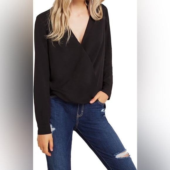 BCBGeneration Women's Black Long Sleeve Surplice Top Size‎ Medium Blouse Party - Picture 4 of 7